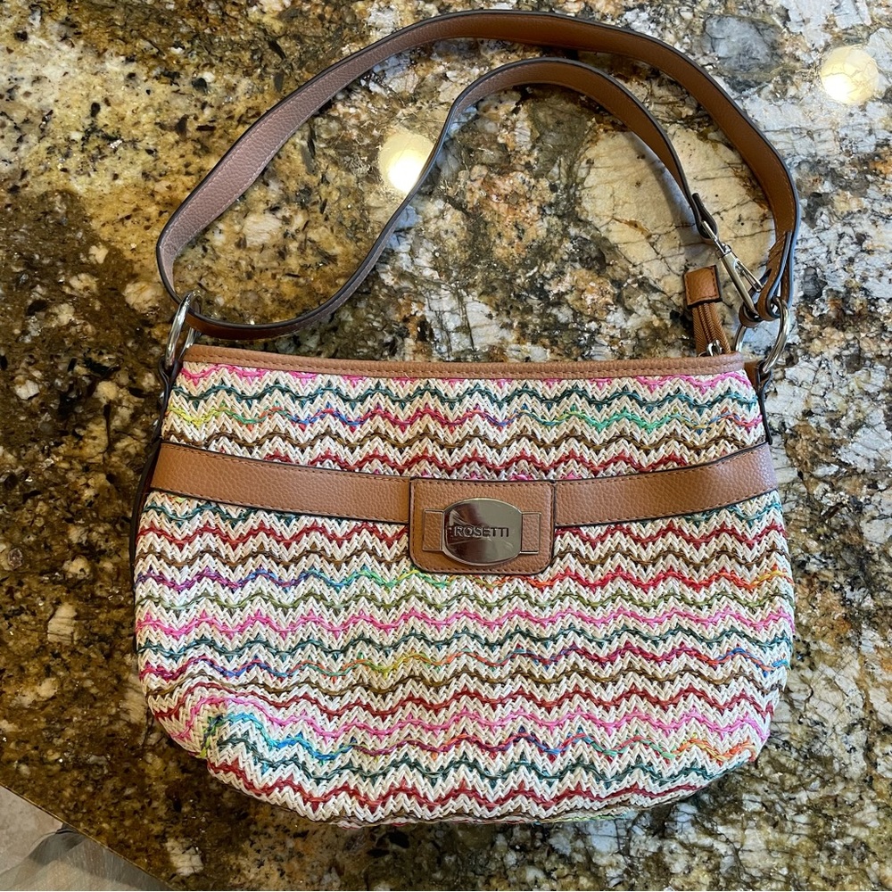 Rossetti Summer Fun Bag, off-white and multicolored weave, adjustable strap